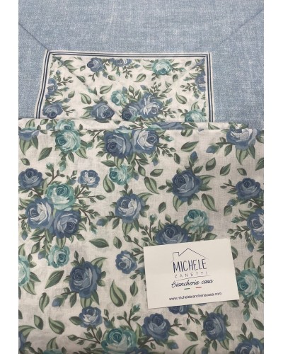 Completo Lenzuola Matrimoniali Fantasia Rose Blu