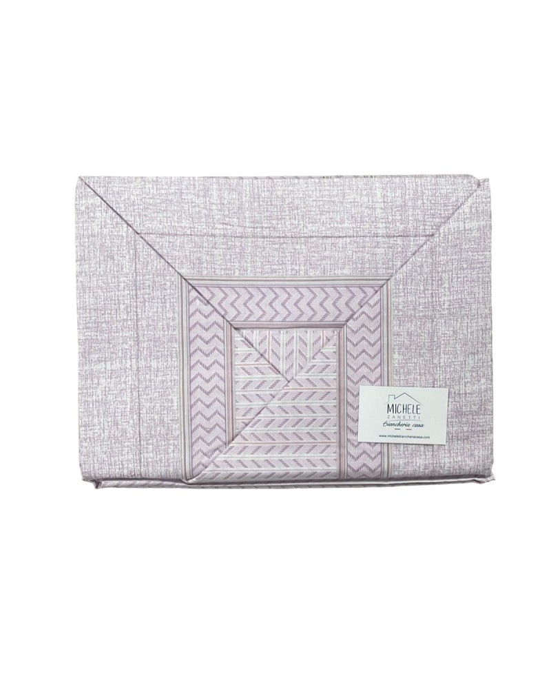 Completo lenzuola da una piazza e mezza "alla francese" in cotone modello Anastasia, colore azzurro e rosa