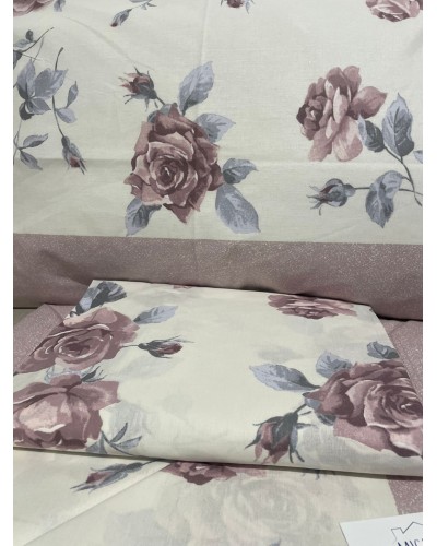 Completo Lenzuola Matrimoniale fantasia con rose rosa
