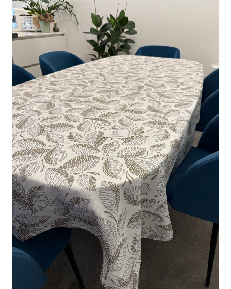 Tovaglia in puro cotone fantasia Felce Grigia, disponibile in diverse misure