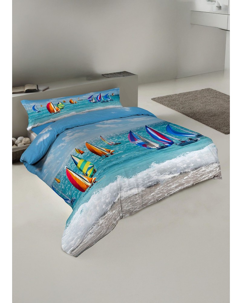 Lenzuolo-Copriletto Matrimoniale Fantasia Windsurf Colorati – Puro Cotone e Stampa Digitale HD
