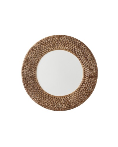 Sottopiatto in ceramica, diametro cm 27, con bordo Paglia colore oro, Decorato a mano