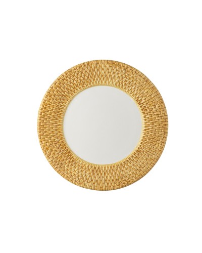 Sottopiatto in ceramica, diametro cm 27, con bordo Paglia colore giallo, Decorato a mano
