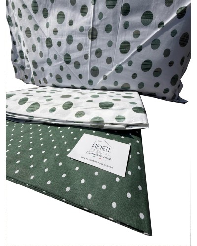 Completo matrimoniale 100% cotone percalle, detto anche a pelle d'uovo, fantasia A Pois, colore verde