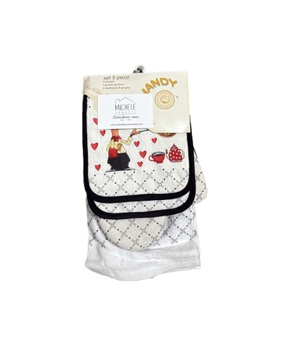 Set da cucina, 5 pezzi, 2 presine, 1 guantone da forno, e 2 strofinacci, fantasia Maggiordomo