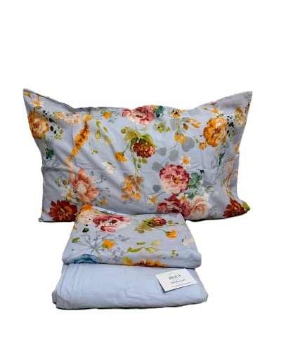 Completo Lenzuola Matrimoniale fantasia Floreale su sfondo azzurro, prodotto italiano