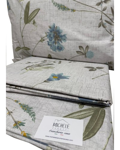 Completo Lenzuola Matrimoniale in cotone fantasia Fiordalisi, prodotto italiano